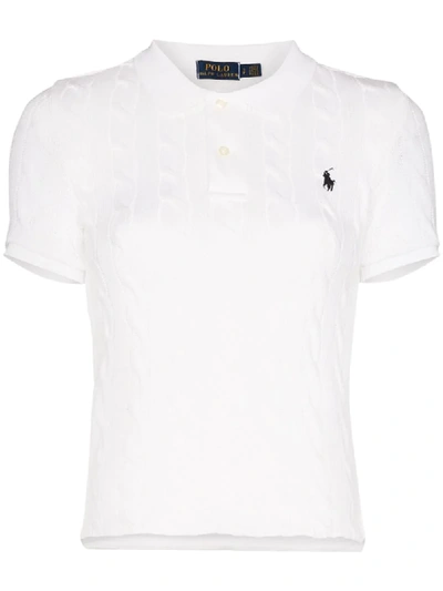 Polo Ralph Lauren Skinny Fit Cable Cotton Polo Sweater In White