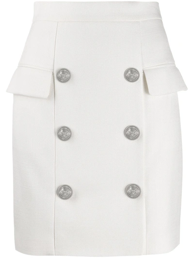 Balmain Mini Skirt With Embossed Buttons In White