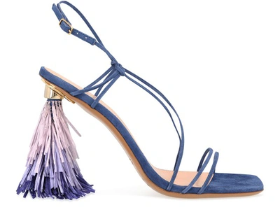 Jacquemus Raffia Sandals With Heels In Blue