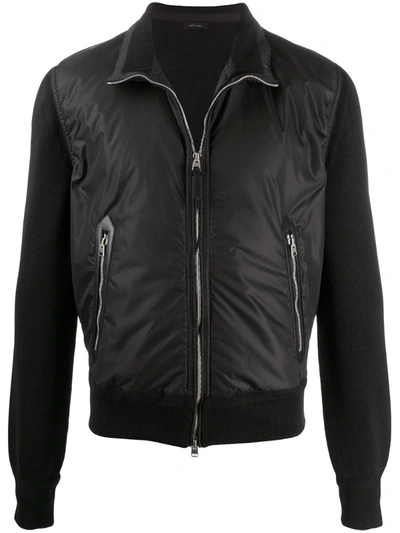 Tom Ford Contrast Sleeve Bomber Jacket In Black