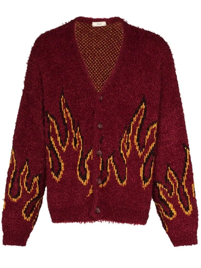 Iroquois Flame Intarsia Knit Cardigan In Red