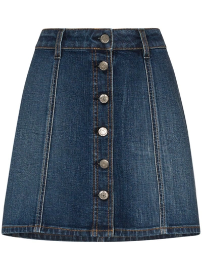 Self Cinema Love Me Button-up Denim Mini Skirt In Blue