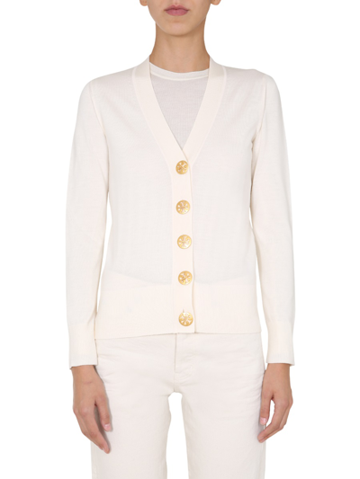 Tory Burch Button-down Knit Cardigan In White