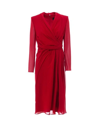 Max Mara Silk Dress With Drapery In Red