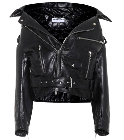 Balenciaga Black Leather Oversized Swing Biker Jacket