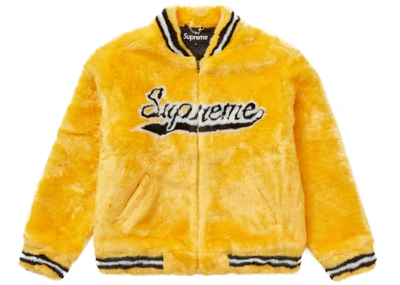 Pre-owned Supreme  Faux Fur Varsity Jacket Yellow