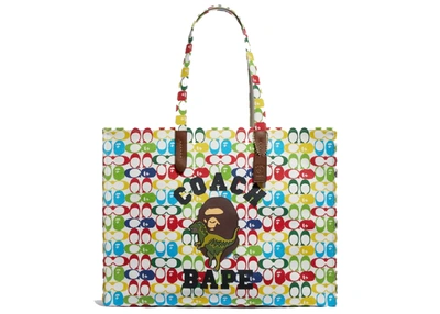 Pre-owned Coach X Bape Tote 47 Signature Canvas With Ape Head Brass/multi