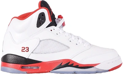 Pre-owned Jordan 5 Retro Fire Red Black Tongue (2013) (gs) In White/fire Red-black