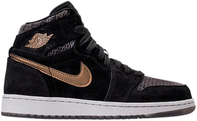 Pre-owned Jordan 1 Retro High Heiress Camo (gs) In Black/black-metallic Field-light Bone