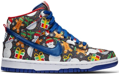 Pre-owned Nike Sb Dunk High Concepts Ugly Christmas Sweater (2017) (gs) In Blue Ribbon/blue Ribbon-atom Red