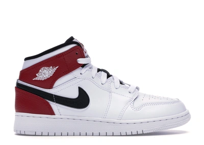 Pre-owned Jordan 1 Mid White Black Gym Red (gs) In White/black-gym Red
