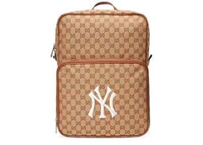 Pre-owned Gucci Backpack Ny Yankees Medium Brick Red/beige