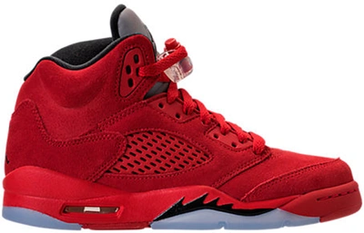 Pre-owned Jordan 5 Retro Red Suede (gs) In University Red/black