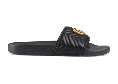 Pre-owned Gucci  Matelasse Slide Black Double G