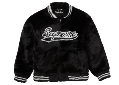 Pre-owned Supreme  Faux Fur Varsity Jacket Black