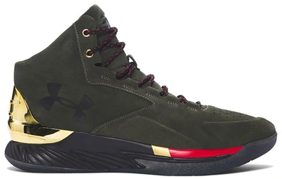 Pre-owned Under Armour  Curry 1 Lux Mid Suede Downtown Green In Downtown Green/metallic Gold-red