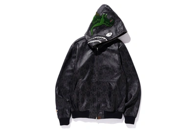 Pre-owned Bape  X Coach Leather Shark Hoodie Jacket Black