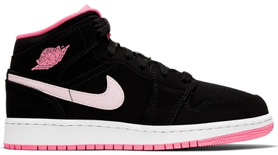 Pre-owned Jordan 1 Mid Black Digital Pink (gs) In Black/digital Pink-white-pink Foam