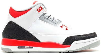 Pre-owned Jordan 3 Retro Fire Red (2013) (gs) In White/fire Red-silver-black