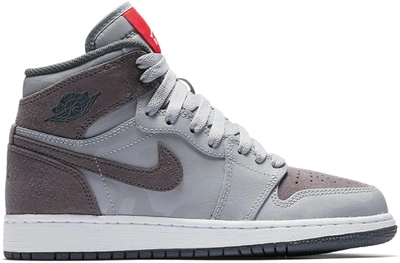 Pre-owned Jordan 1 Retro High Camo 3m Wolf Grey (gs) In Wolf Grey/dark Grey-white-university Red