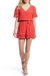 Fraiche By J Lace Inset Romper In Red