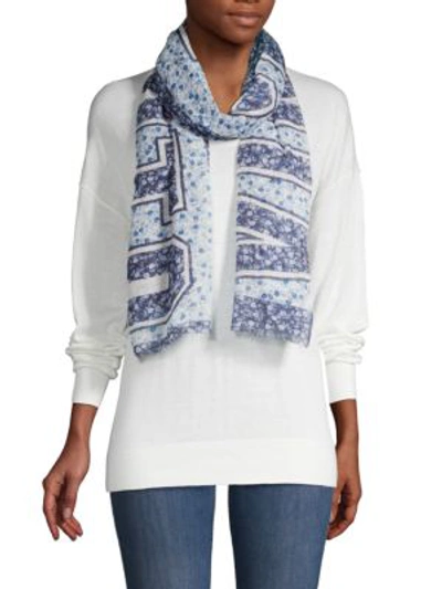 Vince Camuto Mixed Floral-print Scarf In Navy