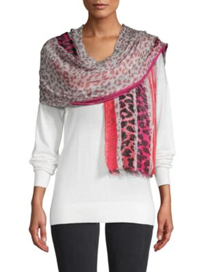 Vince Camuto Leopard-print Frayed-trim Scarf In Pink