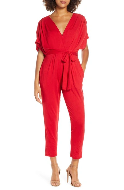 Fraiche By J Open Back Jumpsuit In D.red