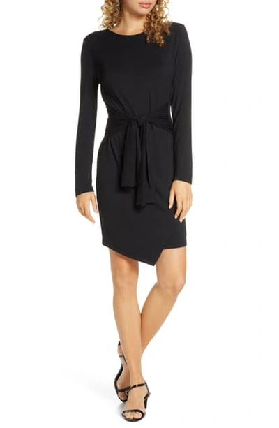 Fraiche By J Long Sleeve Asymmetrical Hem Dress In Black