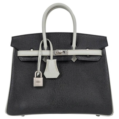 Pre-owned Hermes Birkin 25 Bag Hss Black W/ Gris Perle Chevre Brushed Palladium Hardware In Grey