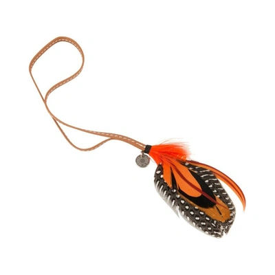 Pre-owned Hermes Grigri Mouche Fly Feather Bag Charm Orange Brick Black Gray In Neutrals