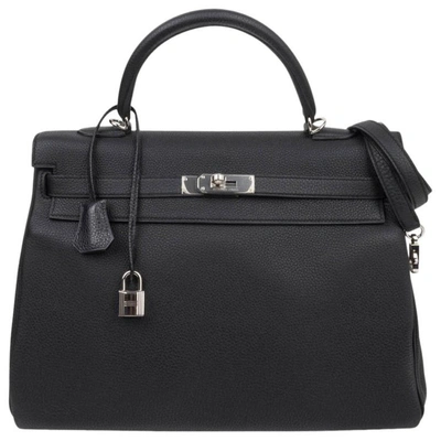 Pre-owned Hermes Kelly 35 Bag Black Retourne Togo Palladium Hardware