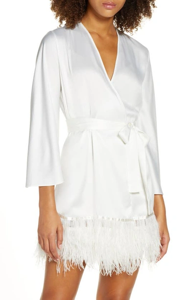 Rya Collection Swan Feather-hem Robe, Inclusive Sizing In Ivory