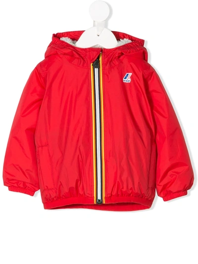 K-way Babies' Striped Trim Hooded Jacket In Red