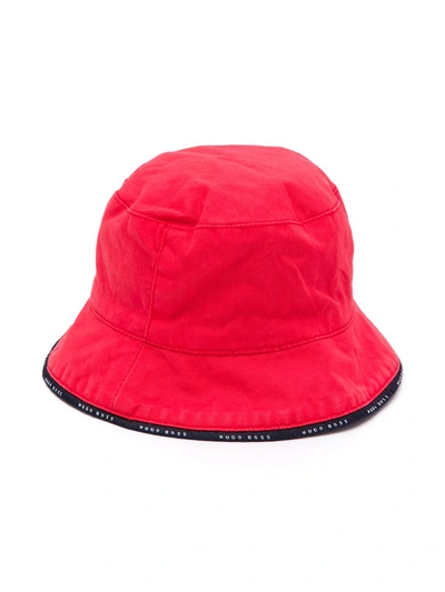 Hugo Boss Babies' Logo Trim Bucket Hat In Red