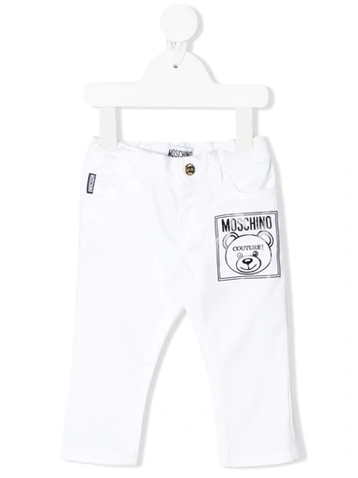 Moschino Babies' Straight Fit Printed Logo Jeans In White