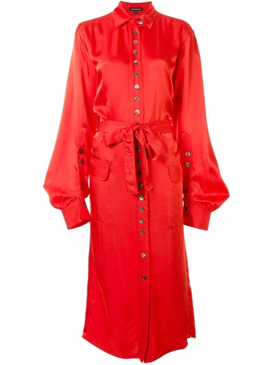 Ann Demeulemeester Ariana Belted Satin Maxi Shirt Dress In Red