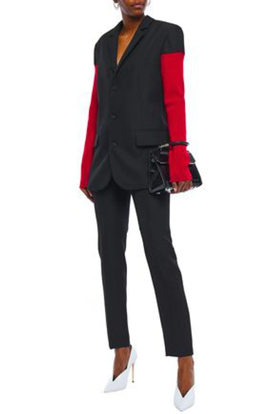 Haider Ackermann Two-tone Ribbed Knit-paneled Wool-cady Blazer In Black