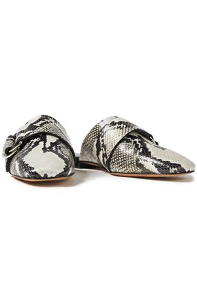 Iro Meta Buckled Snake-effect Leather Slippers In Animal Print