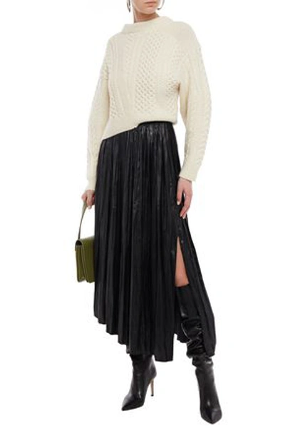 Isabel Marant Asymetric Pleated Coated Woven Midi Skirt In Black