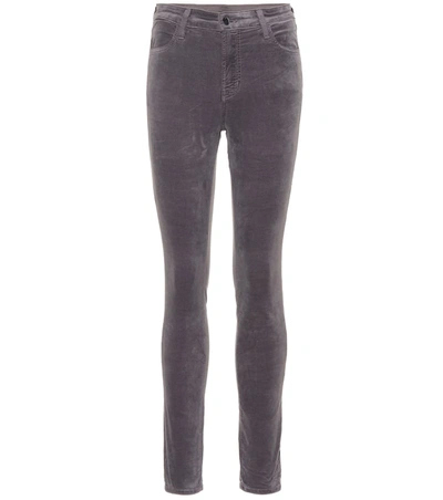 J Brand Maria Snake-print Cotton-blend Velvet Skinny Trousers In Grey