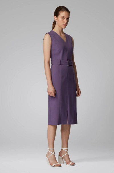 boss purple dress BOSS - Keyhole-neckline dress with pliss insert