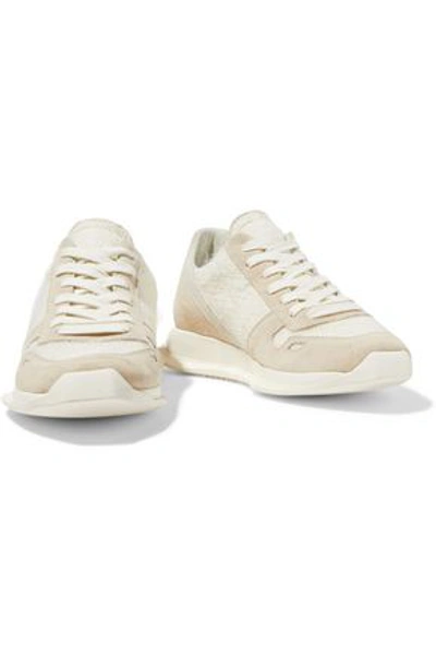 Rick Owens Runner Leather, Suede And Frayed Woven Trainers In White