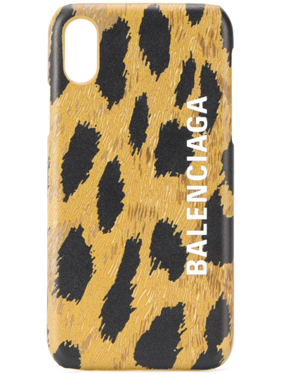 Balenciaga Cash Leopard-print Iphone Xs Case In Brown