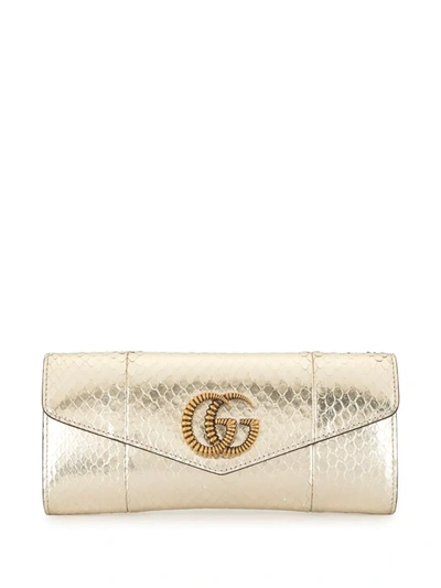 Gucci Broadway Gg Metallic-snakeskin Clutch In Gold