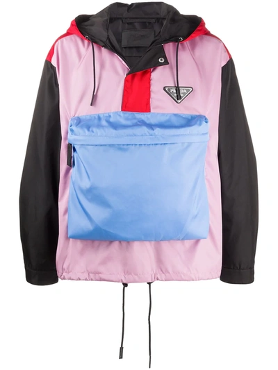Prada Colour-block Pocket Hoodie In F0g7z Ciclamino+nero