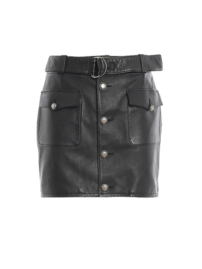 Saint Laurent Belted Leather Mini Skirt In Black
