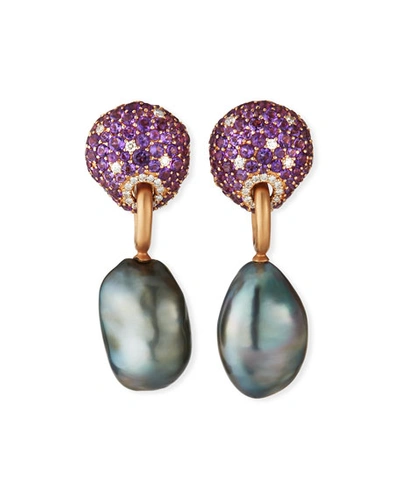 Margot Mckinney Jewelry 18k Amethyst, Sapphire & Diamond Earrings W/ Detachable Pearls
