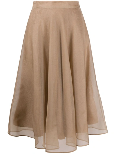Msgm Silk-organza Midi Skirt In Beige