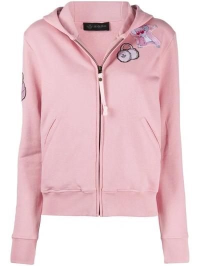 Mr & Mrs Italy Embroidered Detail Zipped Hoodie In Pink